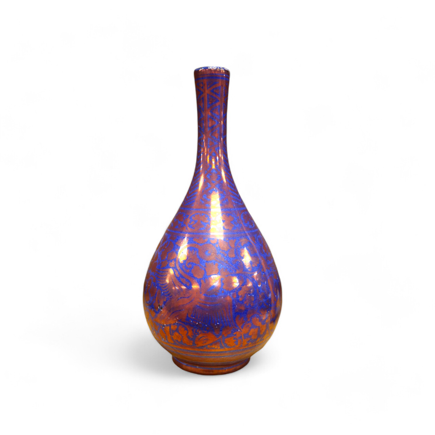 A Gallo, Italy copper lustre bottle vase, copy of a Safavid design, 27cm. Condition - good